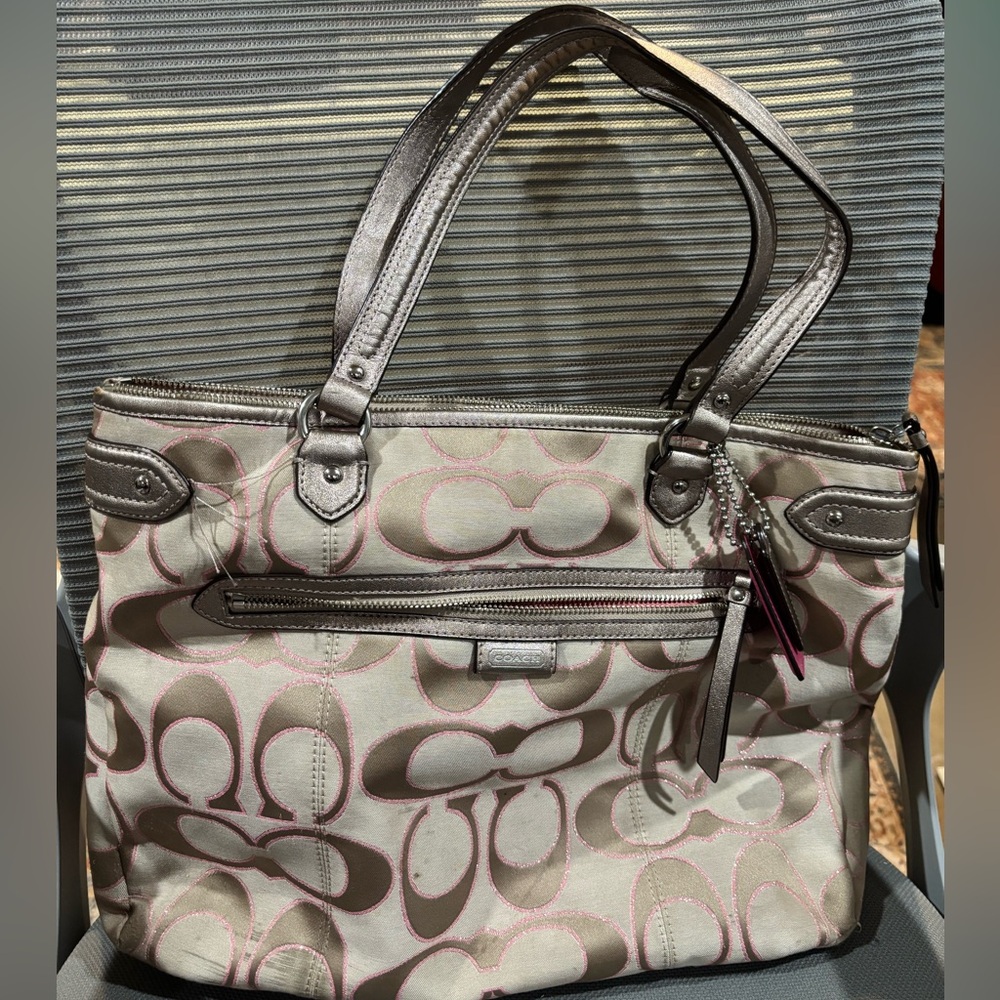 Coach Beige and Pink Signature Tote